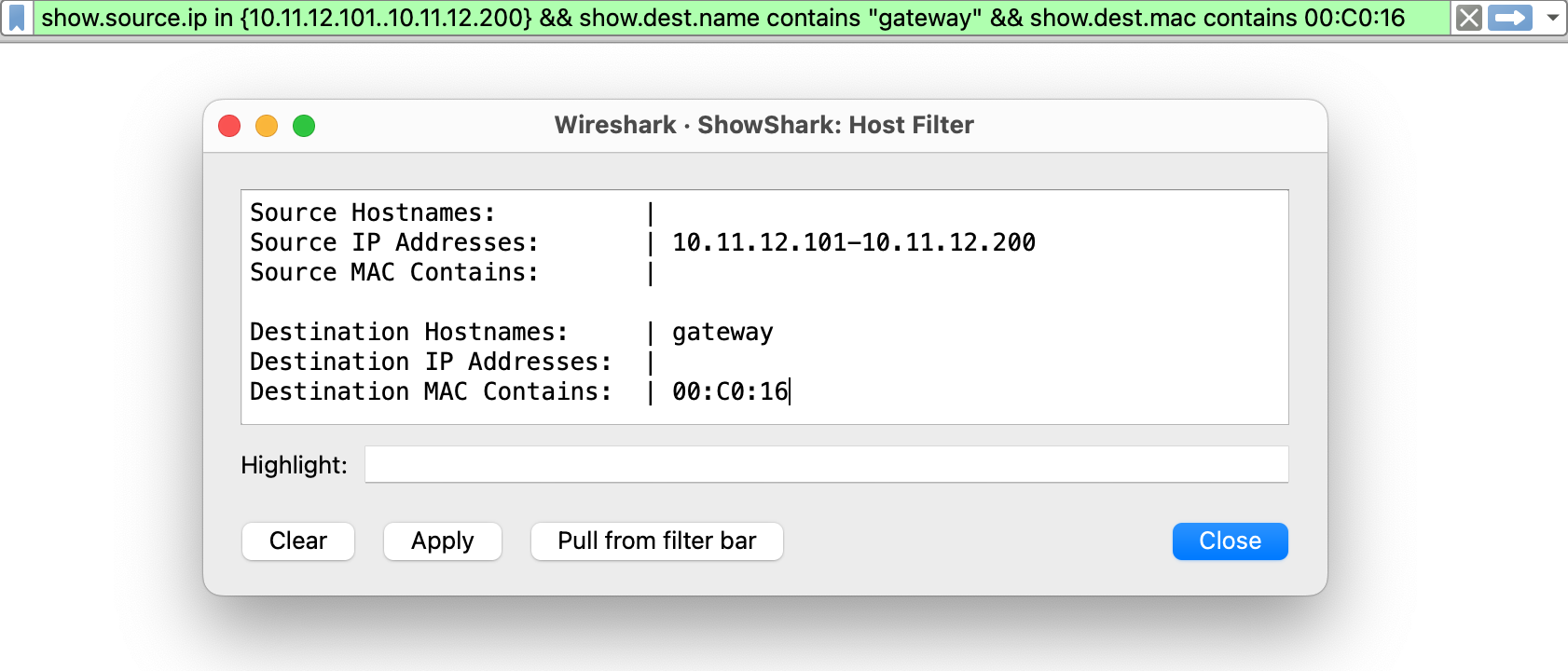Complex Host Filter Example