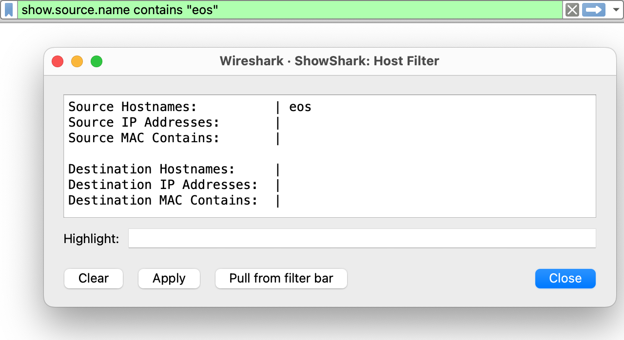 Opening Host Filter Builder