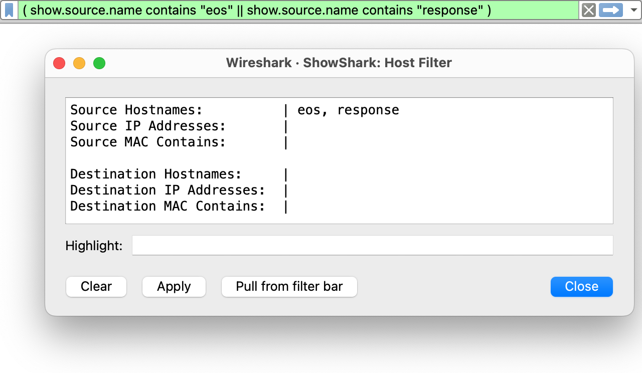 EOS Host Filter Response
