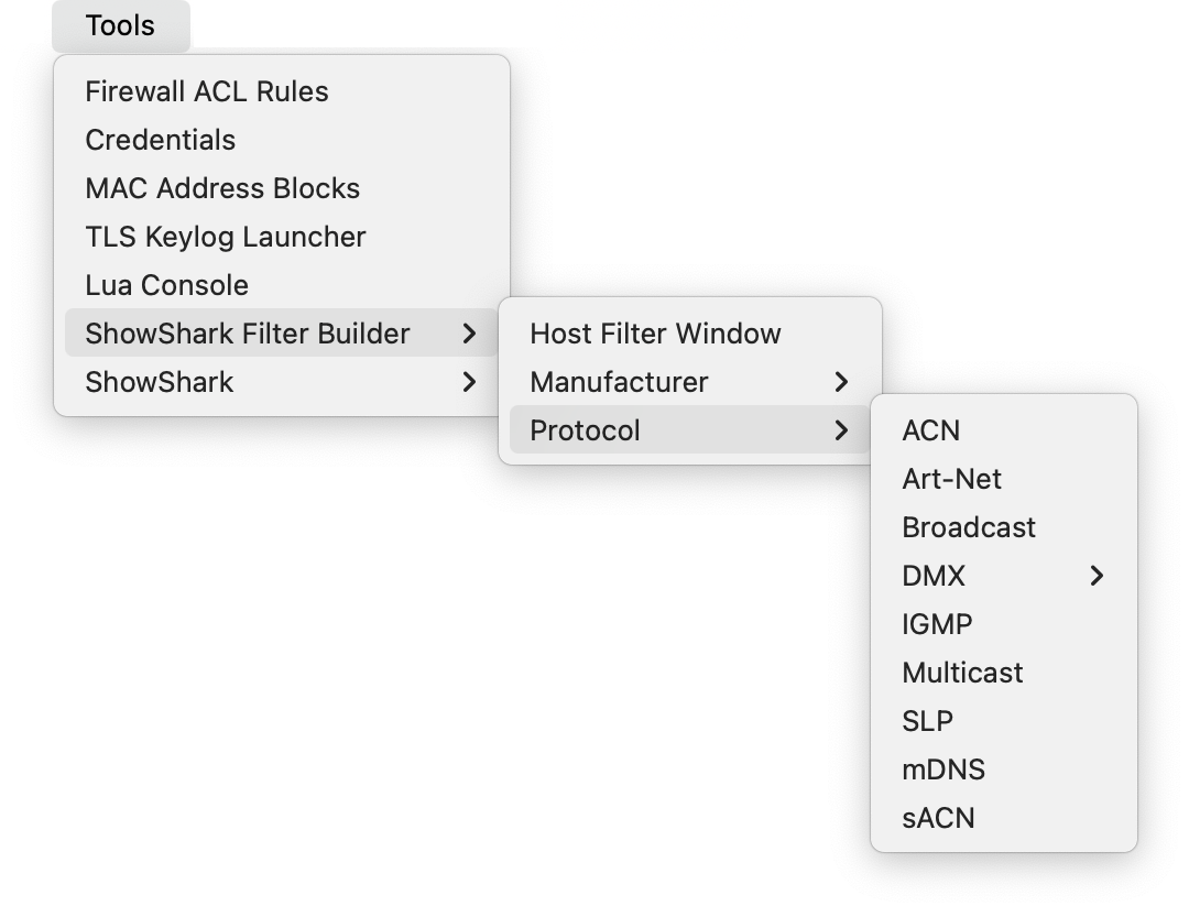 Protocol Filter Menu