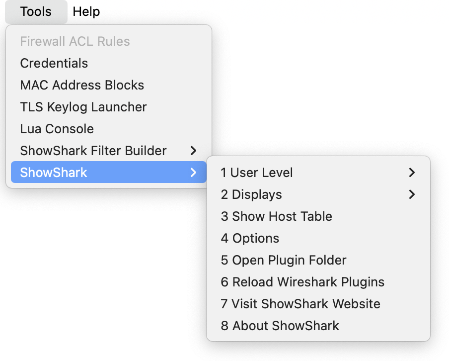 ShowShark Menu Overview