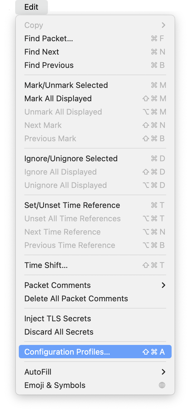 Configuration Profiles Menu