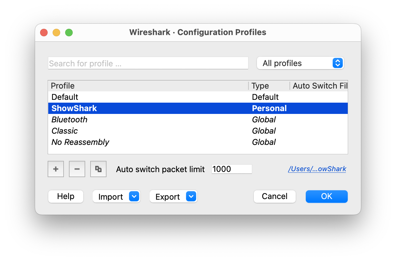 Configuration Profiles Window